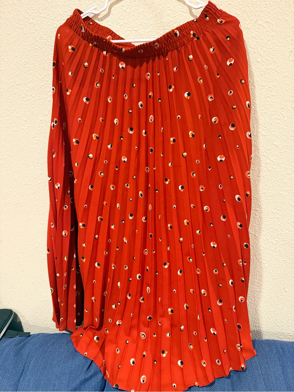 Max Studio Red Pleated Maxi Skirt with Dot Motif